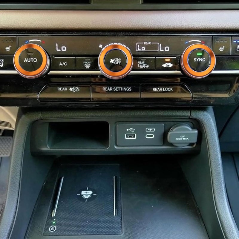 HDUFC for Honda 2026 Passport Interior Accessories, Aluminum Alloy one-Button Start Cover/Ring, air Conditioning knob, 5-Piece Set (Orange) - Image 4