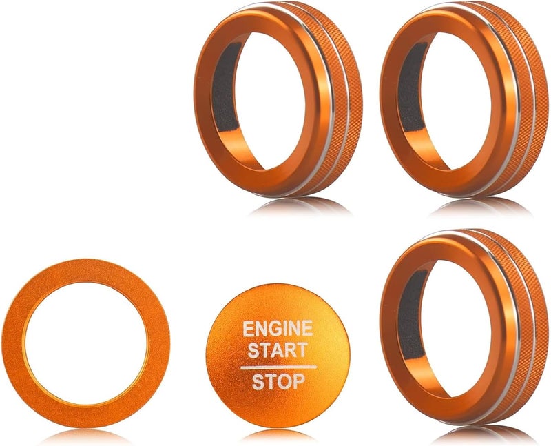 HDUFC for Honda 2026 Passport Interior Accessories, Aluminum Alloy one-Button Start Cover/Ring, air Conditioning knob, 5-Piece Set (Orange) - Image 2