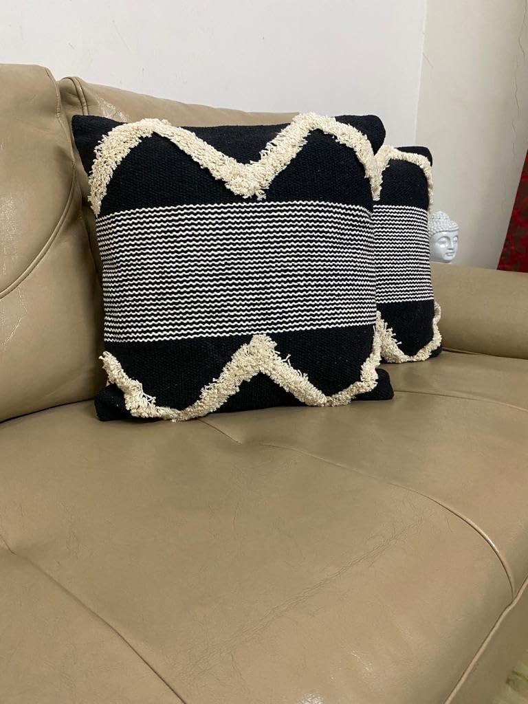 TIB Premium Boho Decorative Throw Cushion Covers, 16 x 16 cm, Set of 2, Cotton. (Black Mountains)-230 TC - Image 4
