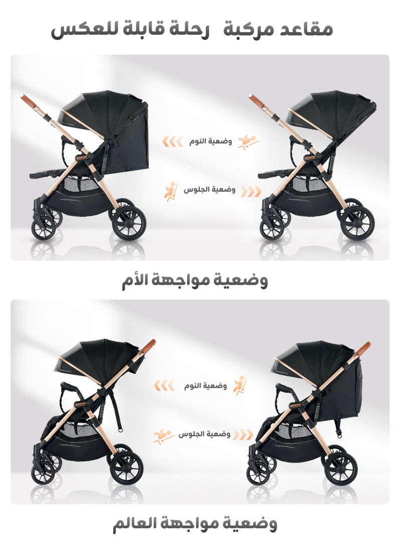 ريوليو عربة أطفال ثنائية الاتجاه | ممتص صدمات ممتاز | مواجهة للأمام وللأب | مظلة كبيرة ومقعد واسع | حزام أمان بخمس نقاط | حامل كوب | سلة كبيرة | قابلة للطي بسرعة | من 0 إلى 48 شهرًا | أسود - Image 2