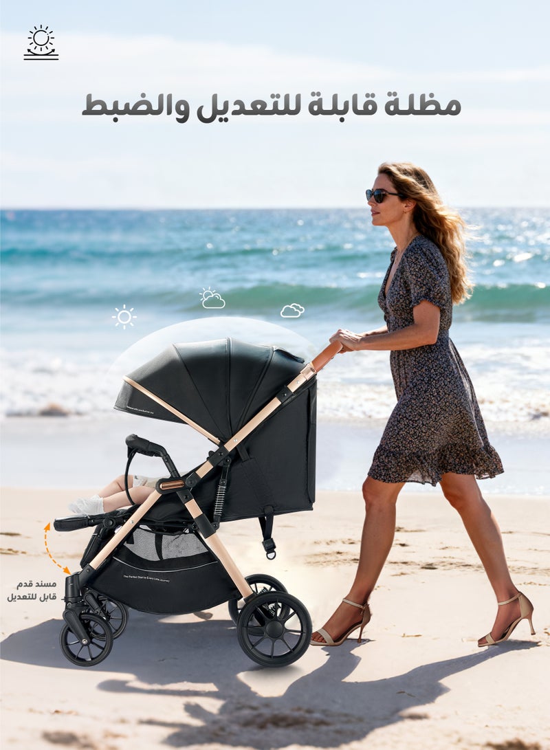 ريوليو عربة أطفال ثنائية الاتجاه | ممتص صدمات ممتاز | مواجهة للأمام وللأب | مظلة كبيرة ومقعد واسع | حزام أمان بخمس نقاط | حامل كوب | سلة كبيرة | قابلة للطي بسرعة | من 0 إلى 48 شهرًا | أسود - Image 3