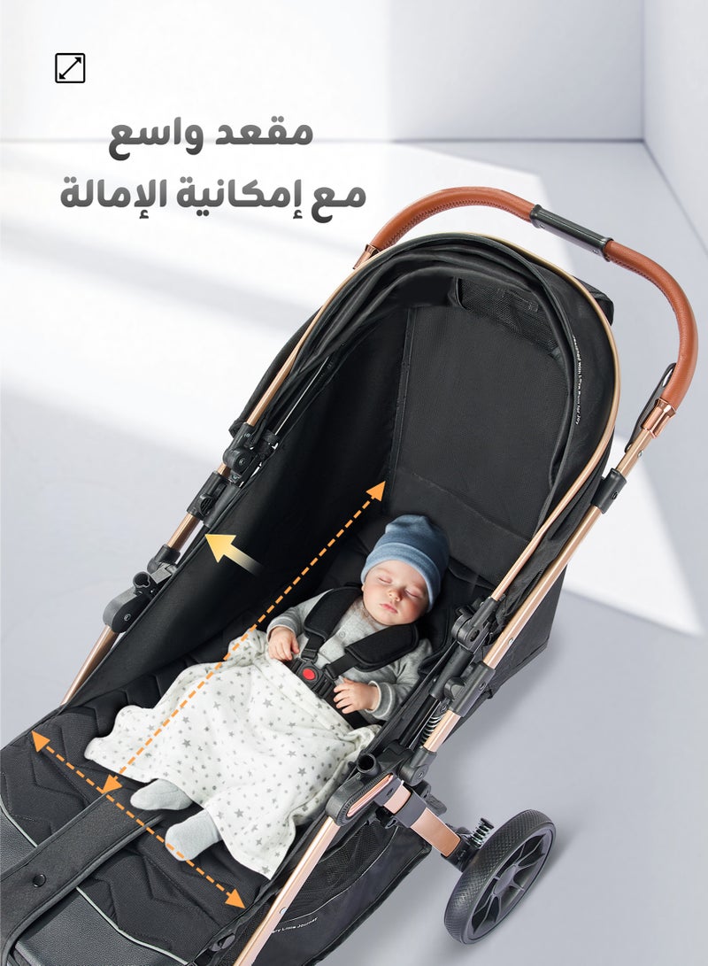 ريوليو عربة أطفال ثنائية الاتجاه | ممتص صدمات ممتاز | مواجهة للأمام وللأب | مظلة كبيرة ومقعد واسع | حزام أمان بخمس نقاط | حامل كوب | سلة كبيرة | قابلة للطي بسرعة | من 0 إلى 48 شهرًا | أسود - Image 5