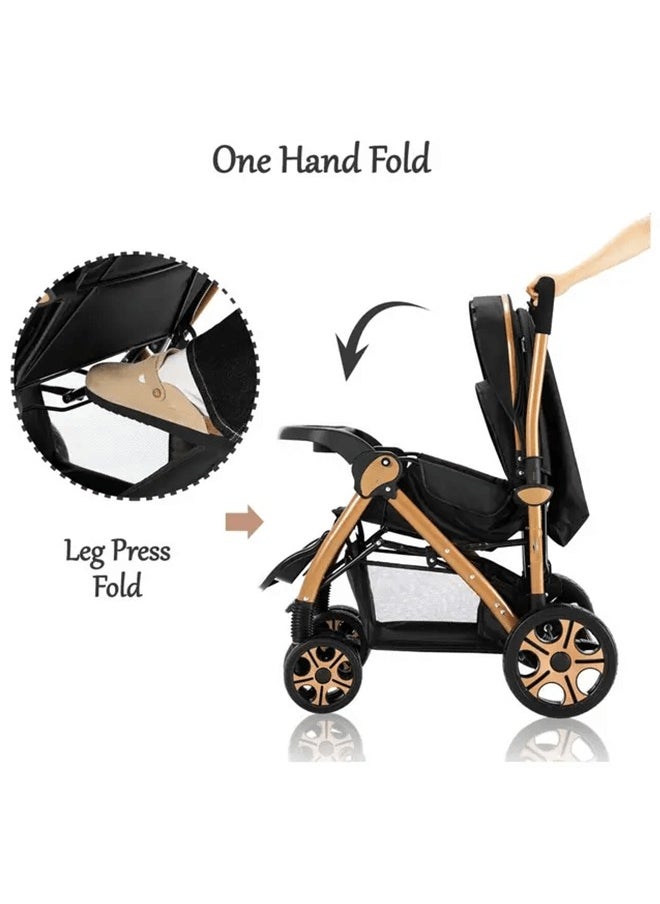 Riolio - Two-Way Baby Stroller | Excellent Shock Absorber | Front and Parent Facing | Large Canopy and Seat | 5-Point Harness | Cup Holder | Large Basket | Quick Folding | 0-36 Months |Black - Image 1