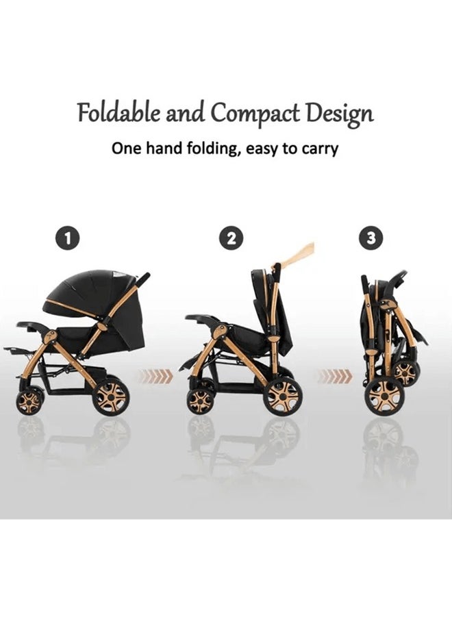 Riolio - Two-Way Baby Stroller | Excellent Shock Absorber | Front and Parent Facing | Large Canopy and Seat | 5-Point Harness | Cup Holder | Large Basket | Quick Folding | 0-36 Months |Black - Image 1