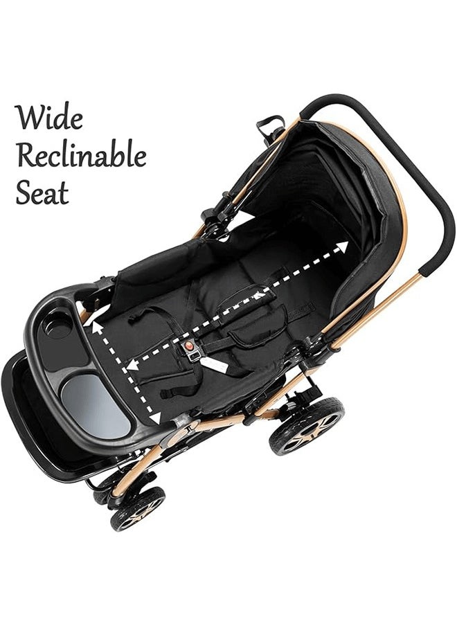 Riolio - Two-Way Baby Stroller | Excellent Shock Absorber | Front and Parent Facing | Large Canopy and Seat | 5-Point Harness | Cup Holder | Large Basket | Quick Folding | 0-36 Months |Black - Image 1