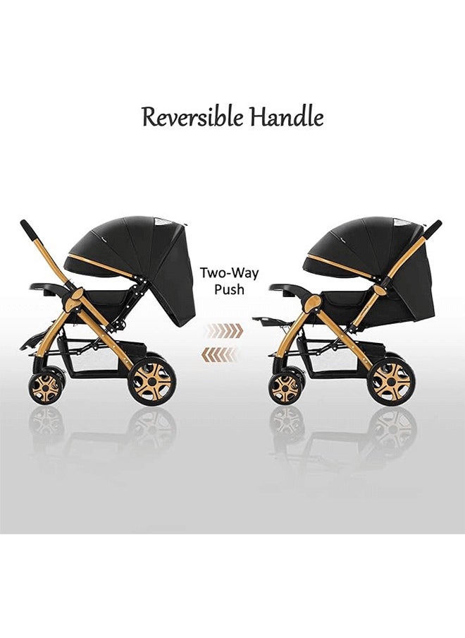 Riolio - Two-Way Baby Stroller | Excellent Shock Absorber | Front and Parent Facing | Large Canopy and Seat | 5-Point Harness | Cup Holder | Large Basket | Quick Folding | 0-36 Months |Black - Image 1