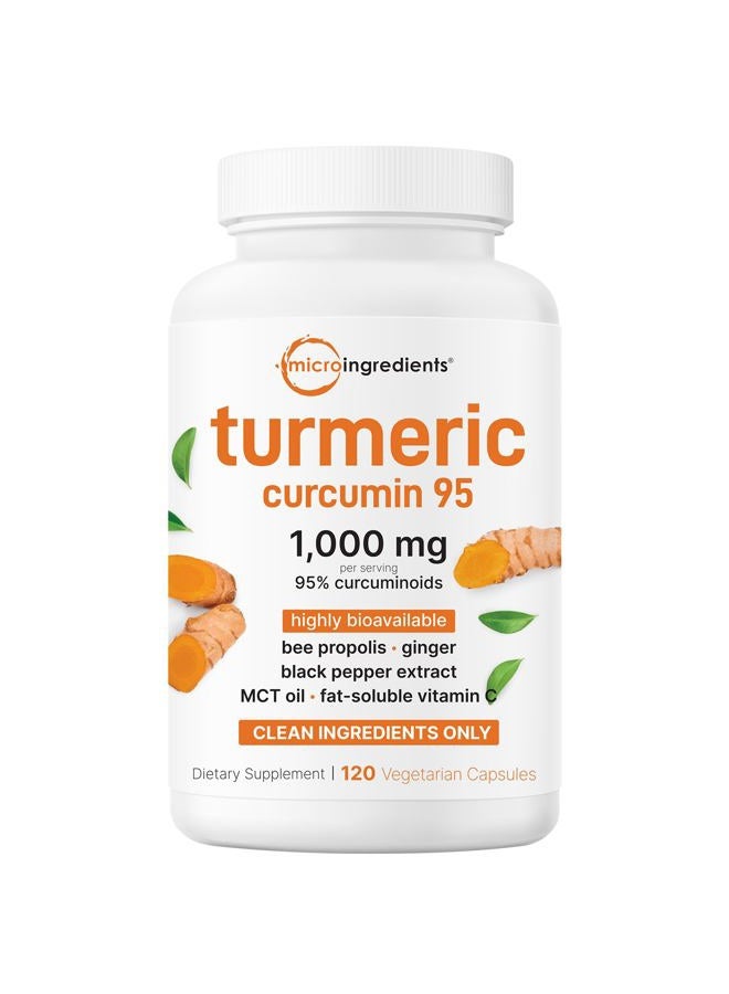 Micro Ingredients Pure Turmeric Curcumin Supplement 1,000mg | 95% Curcuminoids | 120 Veggie Capsules with Bee Propolis, Ginger, MCT Oil, Fat Soluble Vitamin C, & Black Pepper for Better Absorption | Filler Free - Image 1