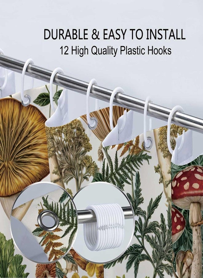 Uokiuki Vintage Boho Mushroom Cottagecore Shower Curtain, Botanical Floral Nature, Magical Plant, Farmhouse Bathroom Accessory, Beige, 70X70IN - Image 5