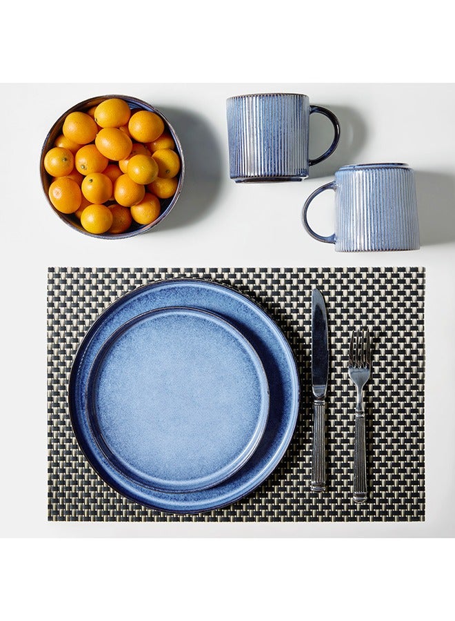 MONITO 16 Piece Stoneware Dinner Set, 4x27cm Dinner Plates, 4x21.5cm Salad Plates, 4x16.5cm Bowls, 4x16oz Coffee Mugs, Modern Design in Glossy Finish, Microwave & Dishwasher Safe - Blue  - Image 5