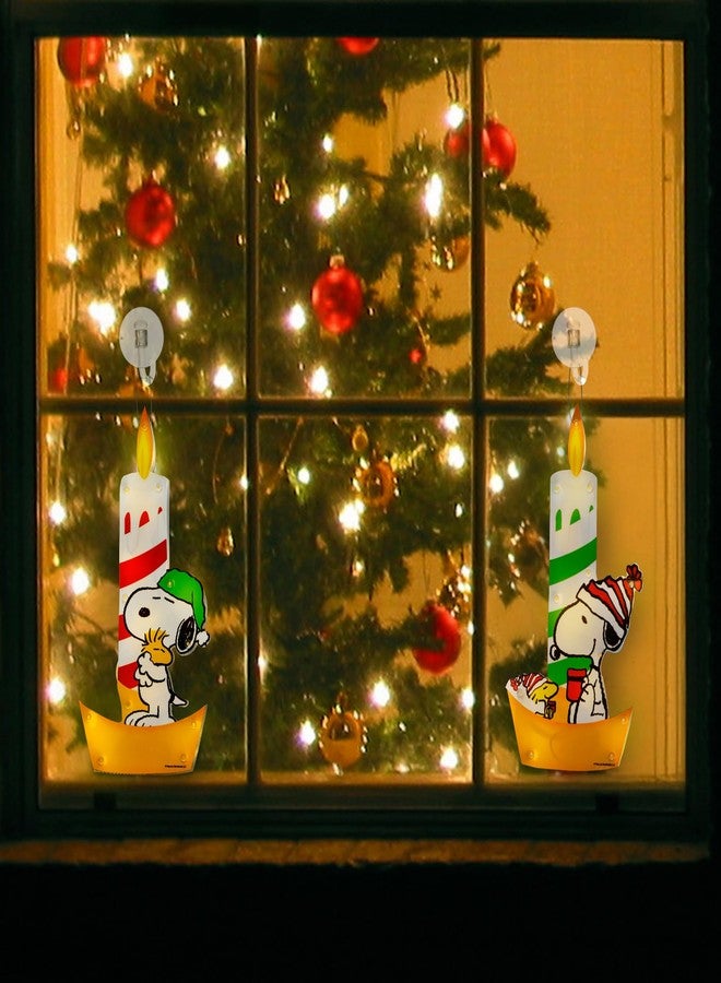 PRODUCTWORKS 12IN EA. Peanuts 2 PC Lighted Holiday Christmas Window DÉCOR Candles Snoopy and Woodstock with Suction Cup for Hanging - Image 2