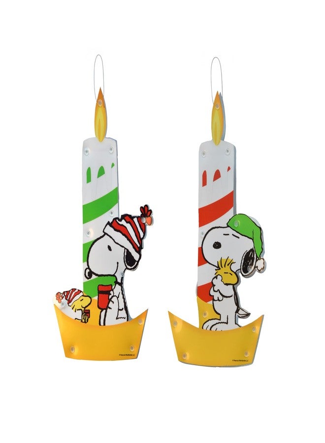 PRODUCTWORKS 12IN EA. Peanuts 2 PC Lighted Holiday Christmas Window DÉCOR Candles Snoopy and Woodstock with Suction Cup for Hanging - Image 1