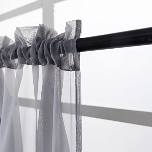 PearAge Beaded Sheer Valance Curtains for Living Room,Rod Pocket Farmhouse Window Valance, Bead Trim Tassel Voile Sheer Curtain Valance for Bedroom Bathroom Cafe 51x24 Inches (Grey) 1PC - Image 5
