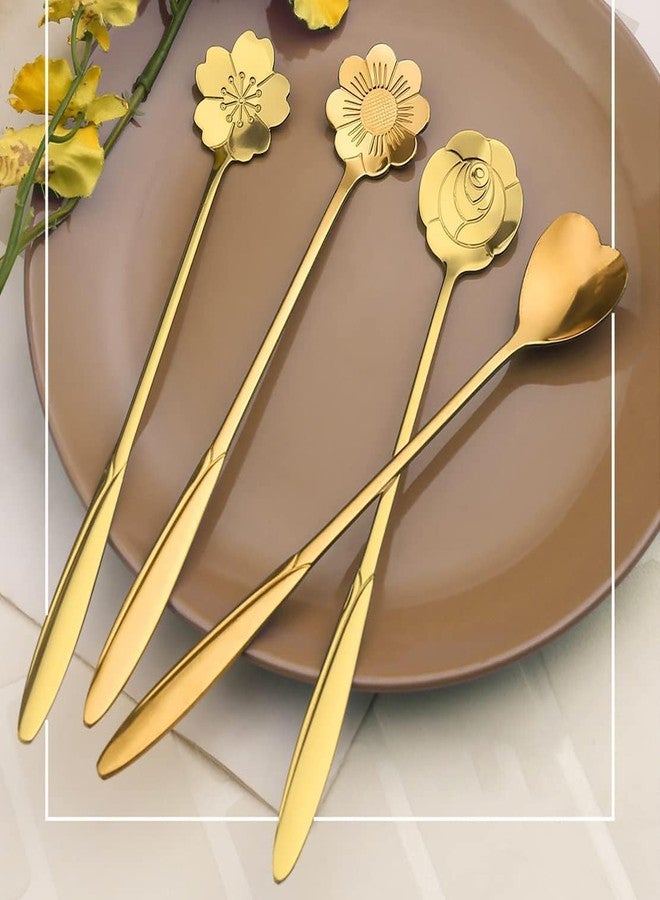 LeafLoom Golden Spoons, Flower Spoon Coffee Teaspoon Set, Drink Stirring Spoon for Dessert, Coffee, Ice Cream, Tea (4-Gold) - Image 3