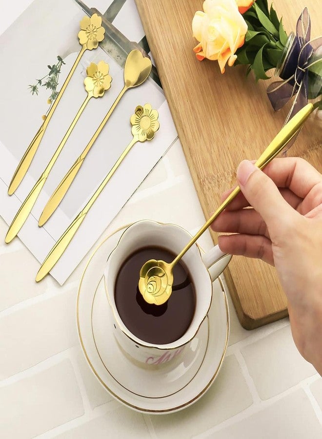 LeafLoom Golden Spoons, Flower Spoon Coffee Teaspoon Set, Drink Stirring Spoon for Dessert, Coffee, Ice Cream, Tea (4-Gold) - Image 5
