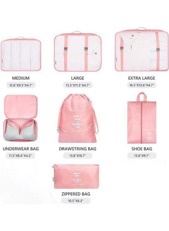 MONJAY Polyester 7Pcs Set Travel Organizer Packing Cubes Lightweight Travel Luggage Organizers With Laundry Bag Or Toiletry Bag Laundry Organiser(7 Pcs,Pink),10 Cm,3 Cm - Image 3