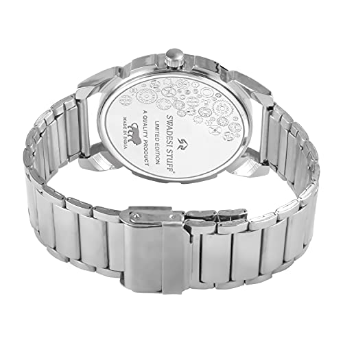 SWADESI STUFF Stainless Steel Long Last Watch Analog Men Watch (Black Dial Silver Colored Strap), Silver Band - Image 4