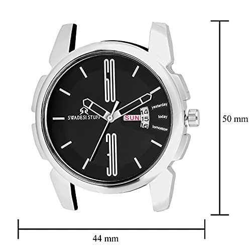 SWADESI STUFF Stainless Steel Long Last Watch Analog Men Watch (Black Dial Silver Colored Strap), Silver Band - Image 3