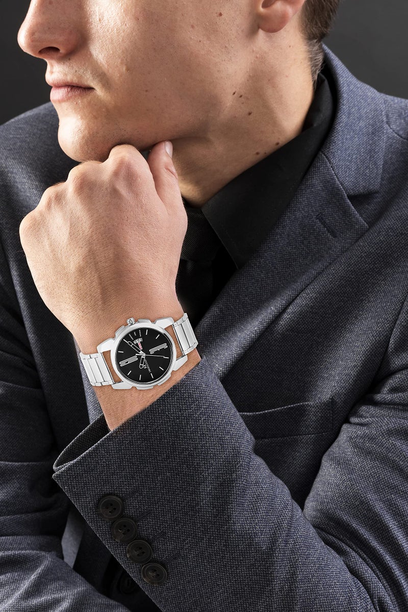 SWADESI STUFF Stainless Steel Long Last Watch Analog Men Watch (Black Dial Silver Colored Strap), Silver Band - Image 5