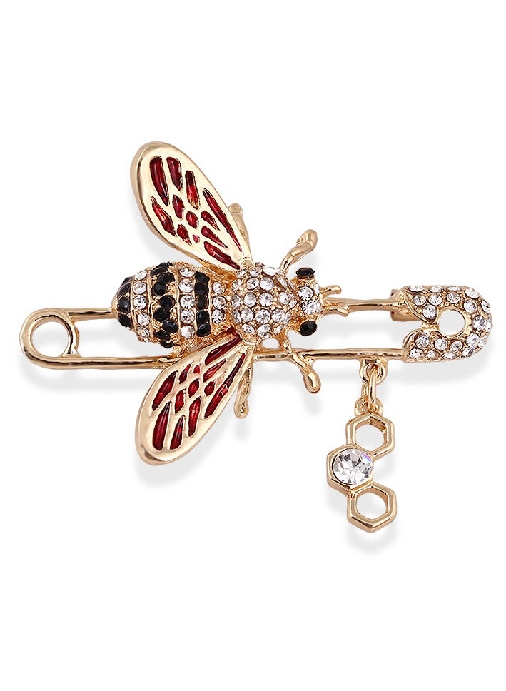 Bee-shaped brooch pin with crystals, jacket cardigan matching clothes accessories - Image 1