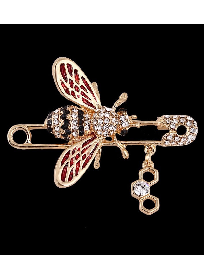 Bee-shaped brooch pin with crystals, jacket cardigan matching clothes accessories - Image 2