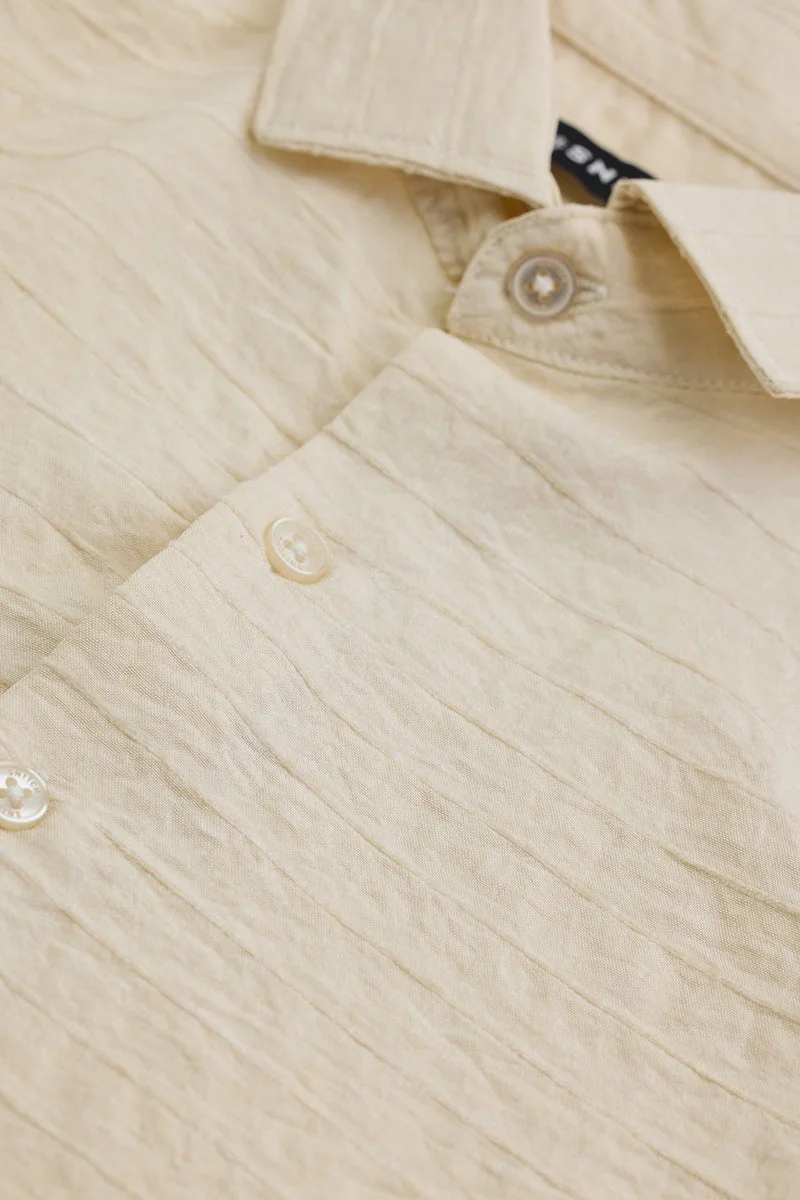 SNITCH Beige Textured Long Sleeve Slim Fit Shirt