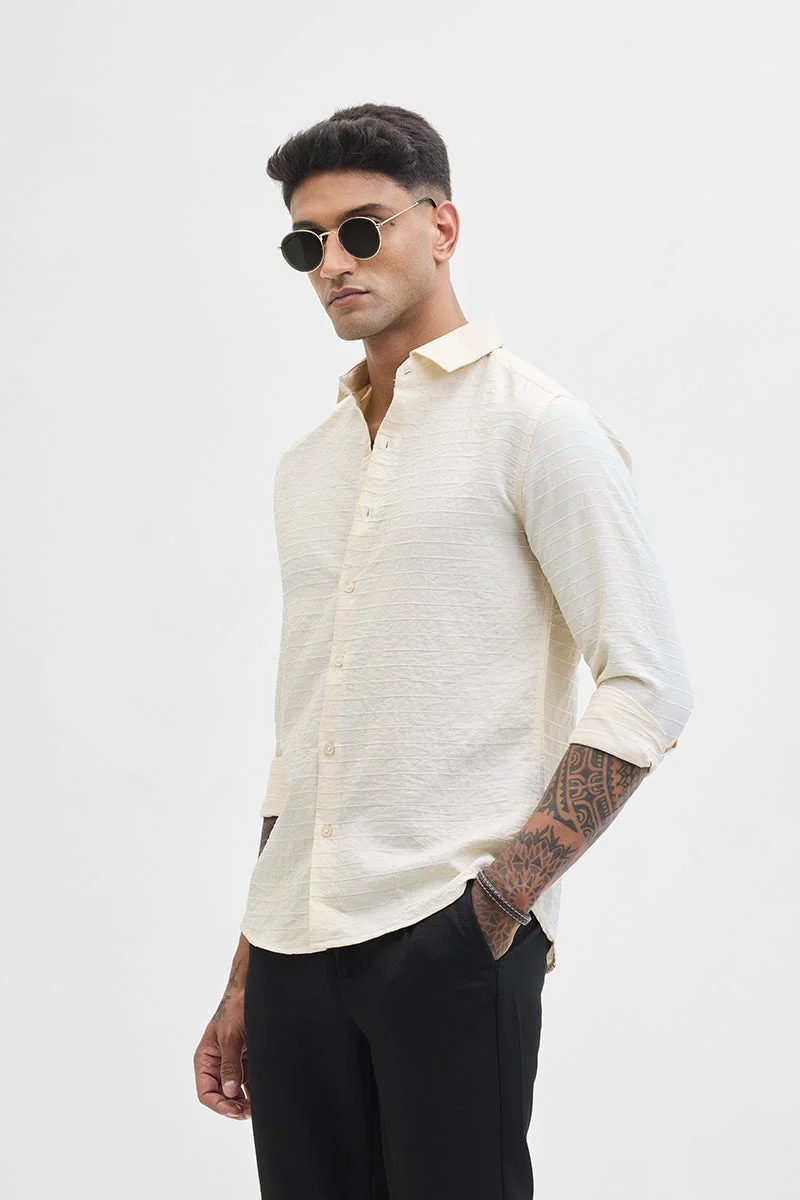 SNITCH Beige Textured Long Sleeve Slim Fit Shirt
