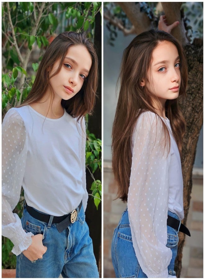 Arshiner Girls Long Sleeve Shirt with Ruffle Cuffs Polka Swiss Dots Kids Girls Pullover Shirts Cute Crewneck Girls Top, White, 11-12 Years - Image 3