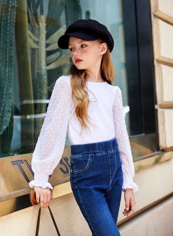 Arshiner Girls Long Sleeve Shirt with Ruffle Cuffs Polka Swiss Dots Kids Girls Pullover Shirts Cute Crewneck Girls Top, White, 11-12 Years - Image 5
