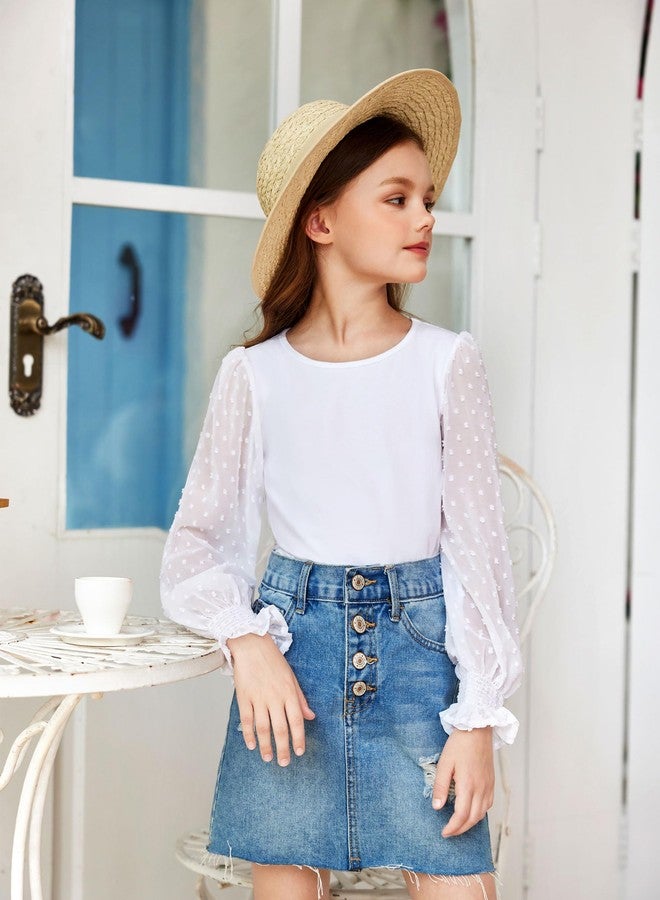 Arshiner Girls Long Sleeve Shirt with Ruffle Cuffs Polka Swiss Dots Kids Girls Pullover Shirts Cute Crewneck Girls Top, White, 11-12 Years - Image 4