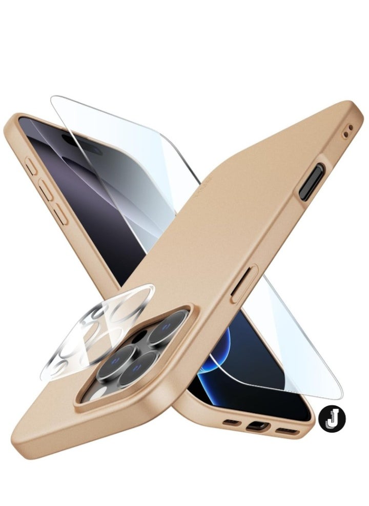 JAJEEK "iPhone 16 Pro Max Ultra-Thin Matte Gold Case – Soft Touch Cover with Camera Lens and Screen Protectors, Anti-Scratch Shockproof Slim Design" - Image 1