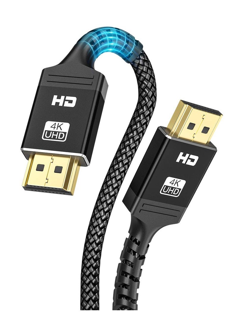 كابل HDMI بطول 2 متر (6.6 قدم) يدعم دقة 4K @ 60Hz وفقاً لمعيار HDMI 2.0 بسرعة 18Gbps مع إيثرنت، موصلات مطلية بالذهب – متوافق مع بلايستيشن 5/4/3، إكس بوكس، أبل TV، فاير TV، مشغل بلوراي، 3D، لابتوب، شاشة، بروجكتور – أسود