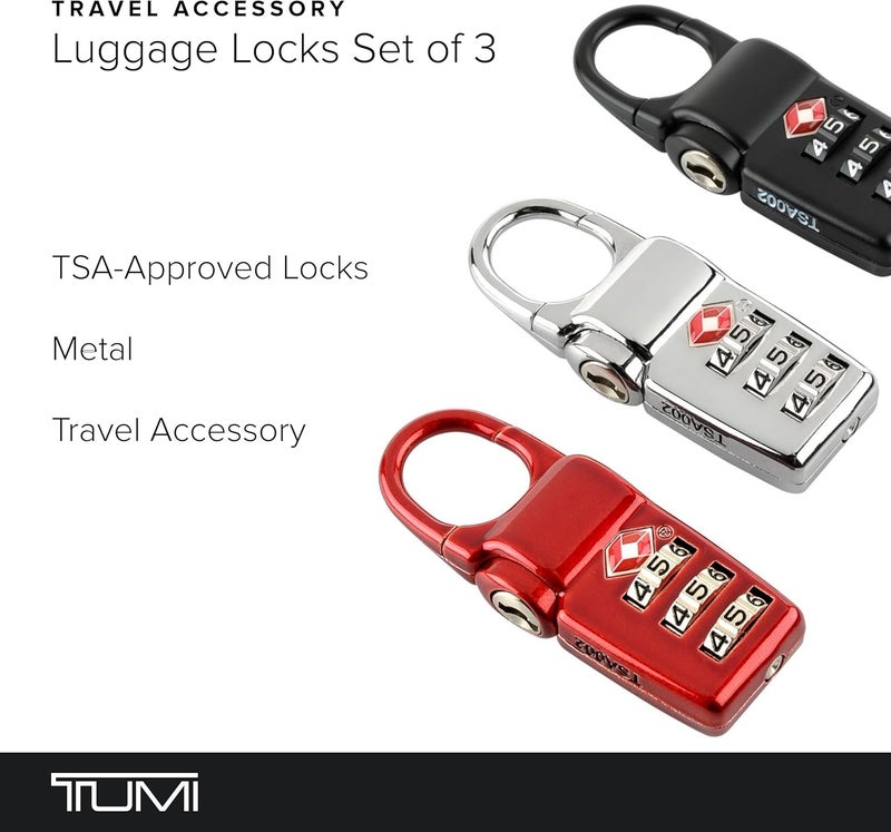 Tumi صندوق قفل TSA - قفل تركيبي للأمتعة والحقائب - أقفال معتمدة من TSA - ملحقات أمان السفر - مجموعة من 3 - أسود/فضي/أحمر - Image 2