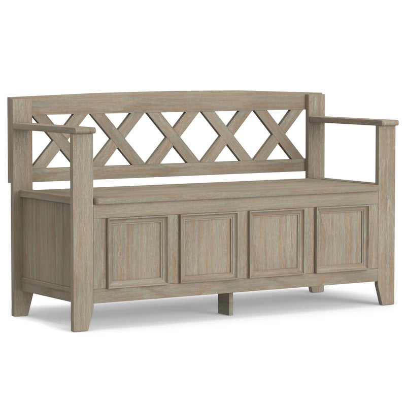 Simpli Home SIMPLIHOME Amherst Entryway Storage Bench  48 inch Wide Solid Wood Hallway Seat in Distressed Grey Transitional Bench for Entryway or Living Room with LiftUp Lid and Spacious Storage