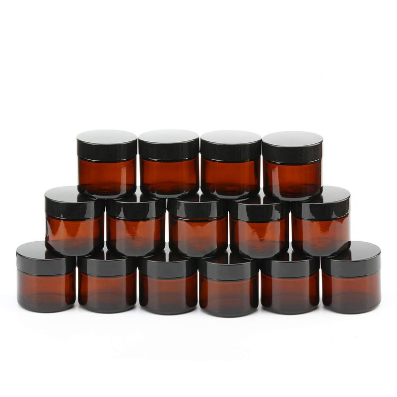 Encheng 15 Pack Of 2 Oz Amber Round Glass Jars With Inner Liners And Black Lids Empty Cosmetic Containers Cream Jars - Image 1