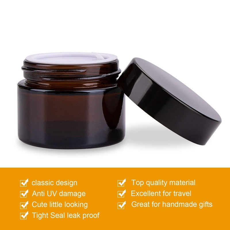 Encheng 15 Pack Of 2 Oz Amber Round Glass Jars With Inner Liners And Black Lids Empty Cosmetic Containers Cream Jars - Image 4