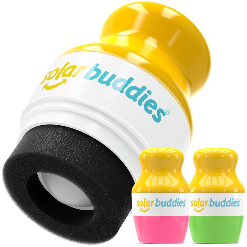 Solar Buddies Sunscreen Applicator - Pink & Green Duo - BPA-Free Refillable Roll on Sponge Sunscreen, Suncream & Lotion Applicator For Kids, Adults & Families - Holds 3.4fl oz, Perfect Size for Travel - Image 1