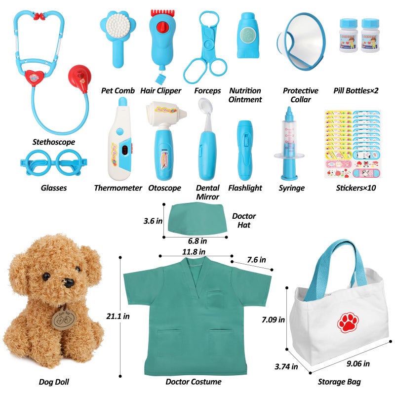 Liberry Doctor Kit for Toddlers 3 4 5 6 Years Old, 28 Pcs Kids Doctor Playset with Dog Toy, Stethoscope and Dress Up Costume, Pretend Play Medical Christmas Gift for Boys Girls (Blue) - Image 5