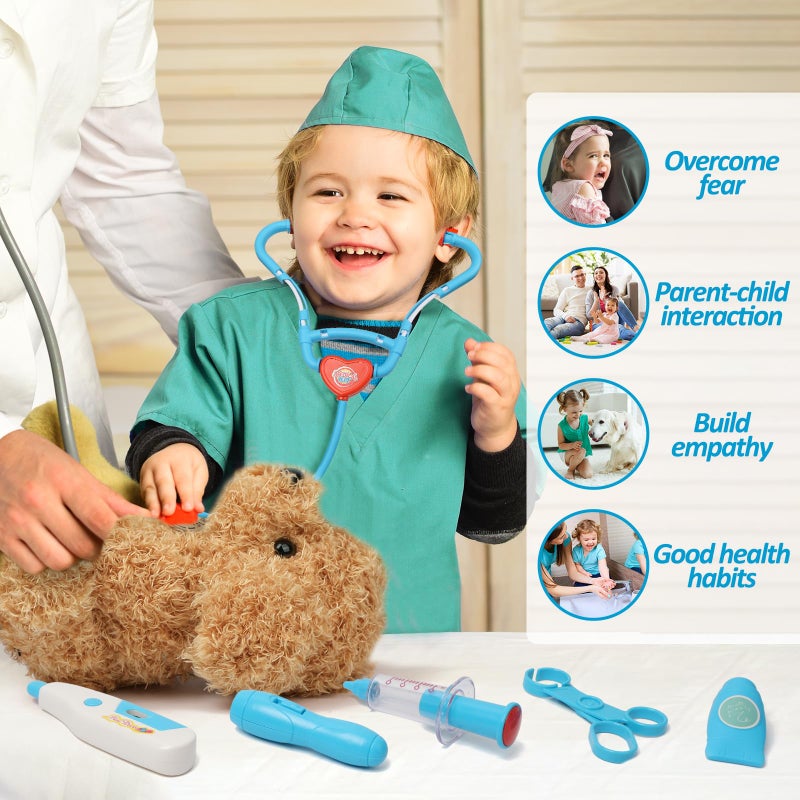 Liberry Doctor Kit for Toddlers 3 4 5 6 Years Old, 28 Pcs Kids Doctor Playset with Dog Toy, Stethoscope and Dress Up Costume, Pretend Play Medical Christmas Gift for Boys Girls (Blue) - Image 4