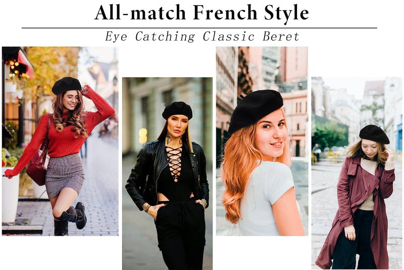 XuoAz Women Wool Beret Hat, Classic French Style Artist Hat, Solid Color Chic Winter Warm Cap for Girls - Image 4