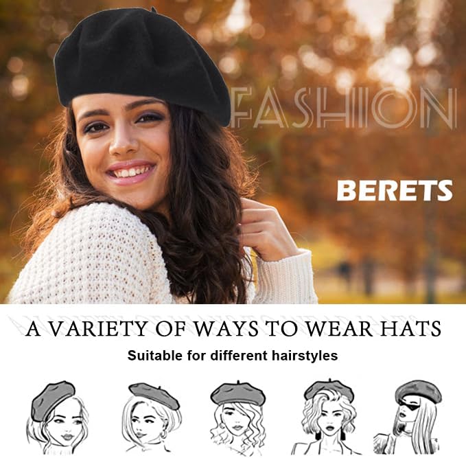 XuoAz Women Wool Beret Hat, Classic French Style Artist Hat, Solid Color Chic Winter Warm Cap for Girls - Image 2