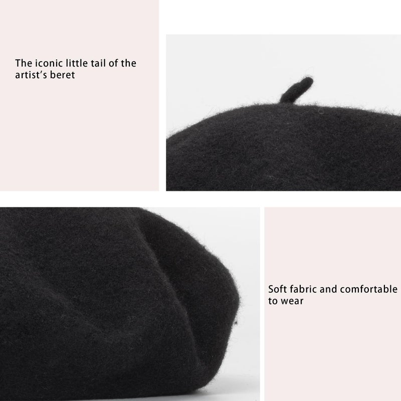 XuoAz Women Wool Beret Hat, Classic French Style Artist Hat, Solid Color Chic Winter Warm Cap for Girls - Image 5