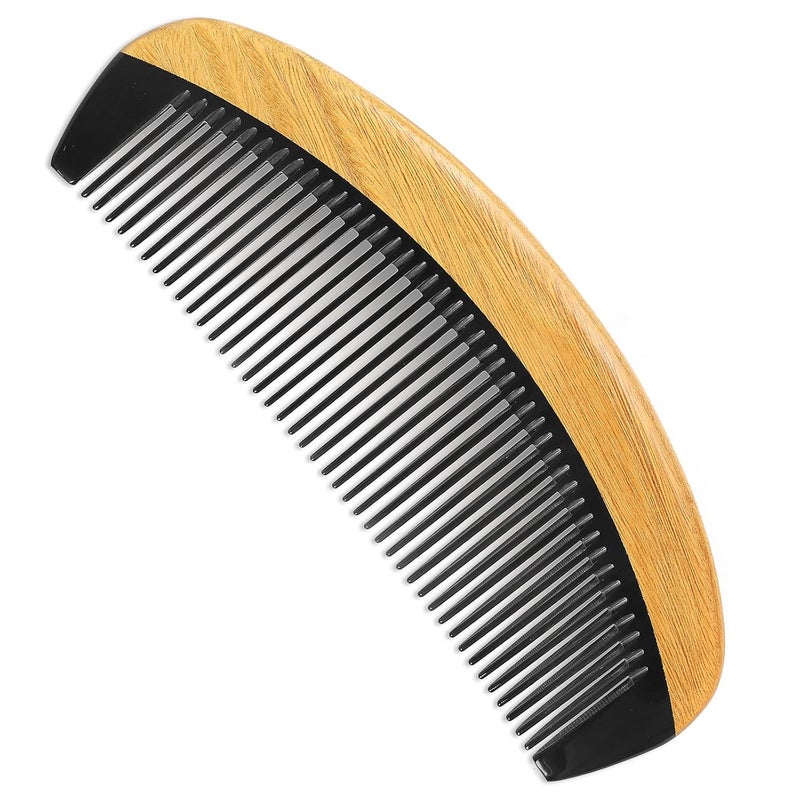 Onedor Buffalo Horn With Handmade 100 Natural Green Sandalwood Hair Combs  AntiStatic Sandalwood Scent Natural Hair Detangler Wooden Combs Buffalo Horn Oval Fine Tooth