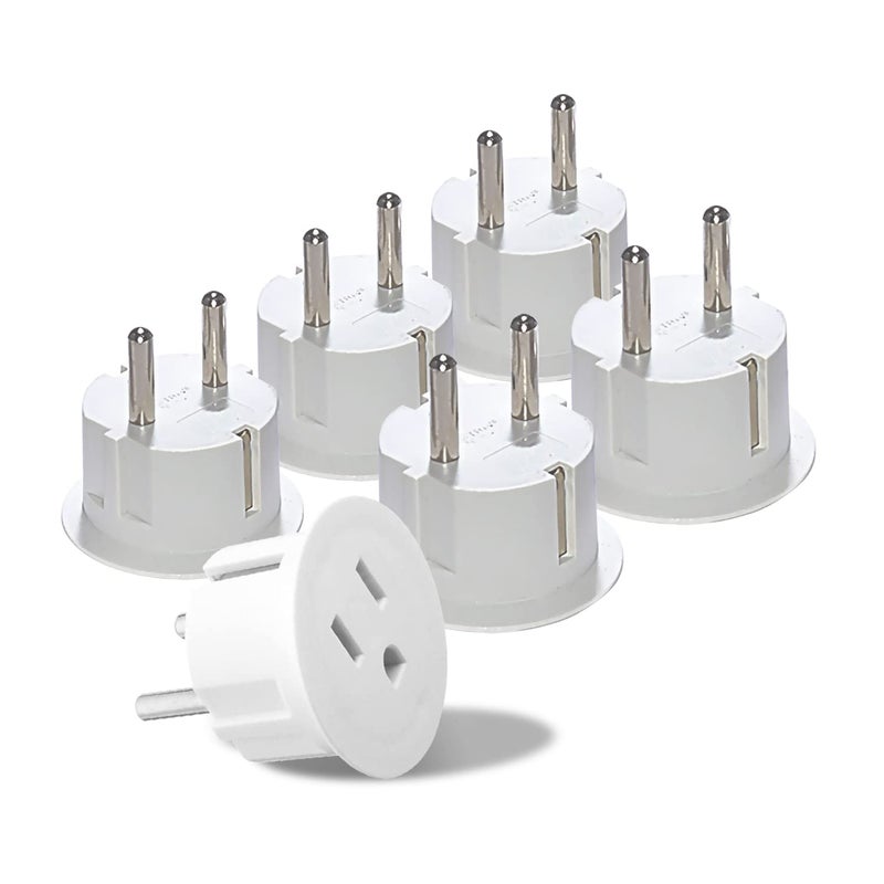 OREI OREI American USA To European Plug Adapter – Type E/F Schuko Plug Adapter - Use in Germany, France, & More - CE Certified – For Mobile, Laptop & Camera Chargers - 6 Pack  - Image 1