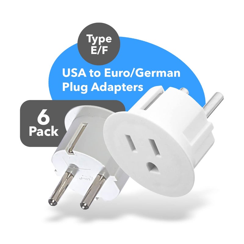 OREI OREI American USA To European Plug Adapter – Type E/F Schuko Plug Adapter - Use in Germany, France, & More - CE Certified – For Mobile, Laptop & Camera Chargers - 6 Pack  - Image 2