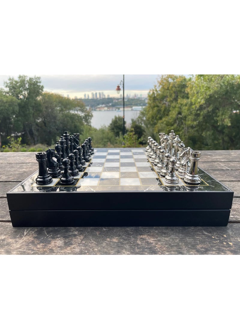 Personalized Wooden Marble Patterned Chess Set, Metal Black-Silver Chess Piece Chessboard Sets - pzsku/ZB2191611EC432925F23CZ/45/_/1728630855/aacfa080-dcf7-4902-a1ab-cddb86dcec57