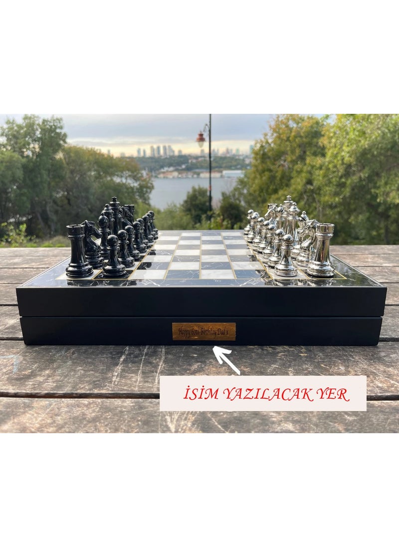 Personalized Wooden Marble Patterned Chess Set, Metal Black-Silver Chess Piece Chessboard Sets - pzsku/ZB2191611EC432925F23CZ/45/_/1728630859/ef6f04ce-65fe-4bd7-acc6-2aadcaee94c3