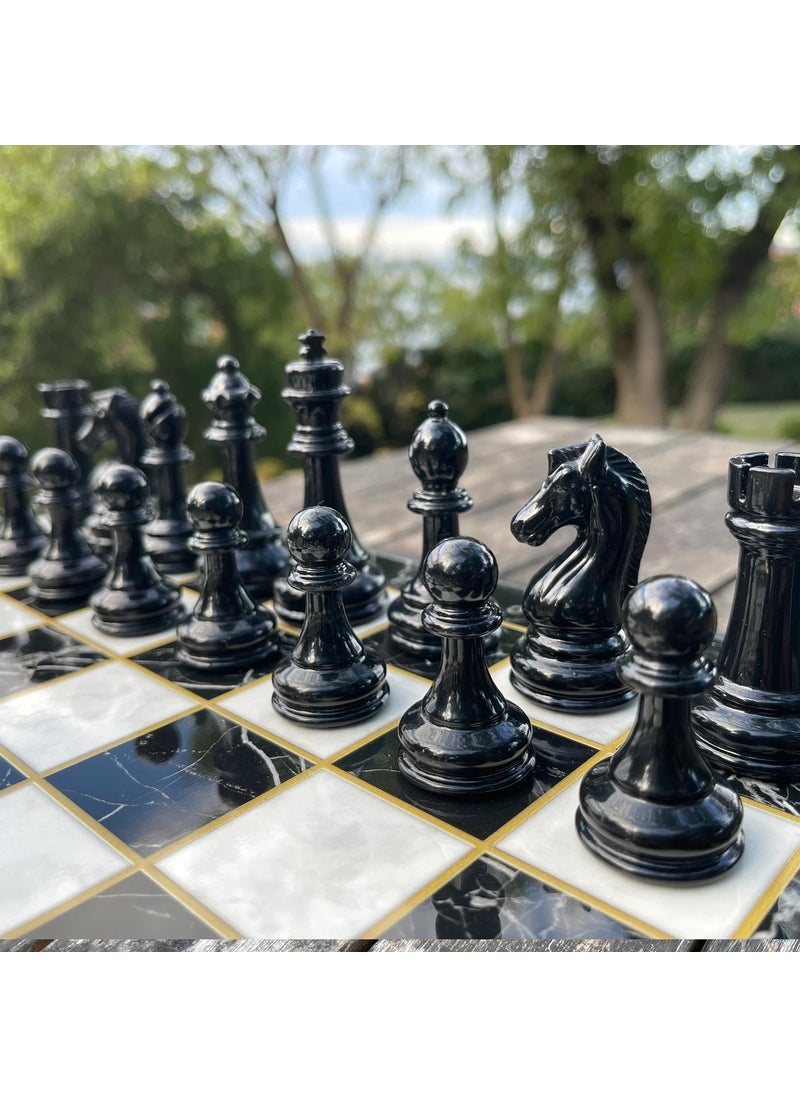 Personalized Wooden Marble Patterned Chess Set, Metal Black-Silver Chess Piece Chessboard Sets - pzsku/ZB2191611EC432925F23CZ/45/_/1728630867/679299c4-aa7c-4081-a926-5c71d6ec3559