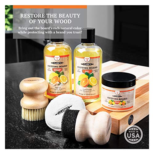 CLARK'S Cutting Board Oil And Wax Kit - Restore The Beauty Of Your Wood - 3-Step Care Solution - Clean Your Wood In All Natural Chemical Free Way - Prevents Cracking Or Warping - Food Safe - Image 2