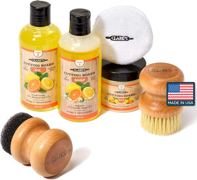 CLARK'S Cutting Board Oil And Wax Kit - Restore The Beauty Of Your Wood - 3-Step Care Solution - Clean Your Wood In All Natural Chemical Free Way - Prevents Cracking Or Warping - Food Safe - Image 1