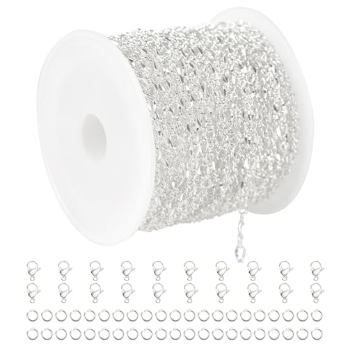 YOUBEIYEE 32.8 Feet Silver Chain for Jewelry Making Silver Plated Brass Link Chain Women Necklace Bracelet DIY Jewelry Chain Roll - Image 1